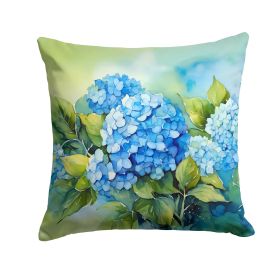 Hydrangeas in Watercolor Throw Pillow Machine Washable, Indoor Outdoor Decorative Pillow for Couch, Bed or Patio, 18Hx18W