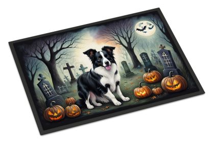 Border Collie Spooky Halloween Doormat Front Door Mat Indoor Outdoor Rugs for Entryway, Non Slip Washable Low Pile, 24H X 36W