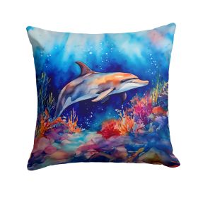 Dolphin Throw Pillow Machine Washable, Indoor Outdoor Decorative Pillow for Couch, Bed or Patio, 14Hx14W