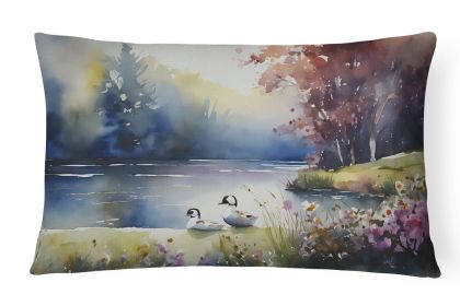 Watercolor Birds Throw Pillow Throw Pillow for Indoor Couch Bed Outdoor Patio Washable, Bufflehead 3193,12Hx16W