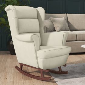 Rocking Chair with Solid Wood Rubber Legs Cream Velvet