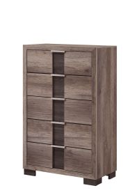 1pc Contemporary Chest Five Drawers Metal knobs Brown Gray Finish Bedroom Wooden Furniture