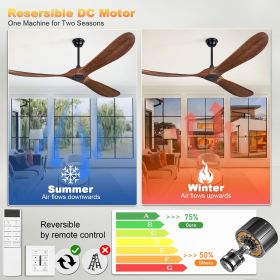 72 Inch Solid Wood Ceiling Fan No Light,PropellerOutdoor Ceiling Fans Without Lights with WallSwitch and Remote Control,Quiet DC Motor