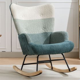 Modern Patchwork Accent Chair with Solid Wood Armrest and Feet, Mid-Century Modern Accent Sofa, Fabric Sofa Chair for Living Room Bedroom Studio