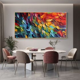 Handmade Oil Painting Original Colorful Feathers Oil Painting On Canvas Large Wall Art Abstract Colorful Painting Custom Painting Living room Hom (size: 75x150cm, style: 01)