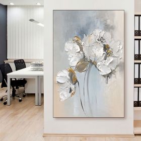 Handmade Oil Painting Fancy Wall Art Personalized Gifts Abstract White Floral Painting On canvas Large Flower Oil Painting Minimalist Modern Livi (size: 60X90cm, style: 01)