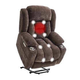 Power Lift Recliner Chair for Elderly, Recliner chair with Massage & Heat, Electric Leather Lift Recliner Chair for Living Room with Side Pocket (Main Color: Dark Brown, Main Material: Sherpa)