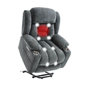 Power Lift Recliner Chair for Elderly, Recliner chair with Massage & Heat, Electric Leather Lift Recliner Chair for Living Room with Side Pocket (Main Color: Charcoal grey, Main Material: Sherpa)