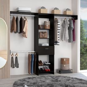 Brisk Closet System, One Drawer, Three Metal Rods, Five Open Shelves (Color: Black)