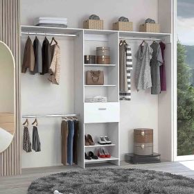 Brisk Closet System, One Drawer, Three Metal Rods, Five Open Shelves (Color: White)