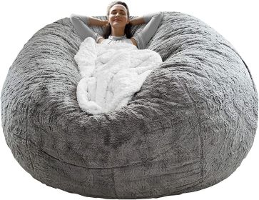 Bag Chair Cover(it was only a Cover;  not a Full Bean Bag) Chair Cushion;  Big Round Soft Fluffy PV Velvet Sofa Bed Cover;  Living Room Furniture (Color: Light Grey)