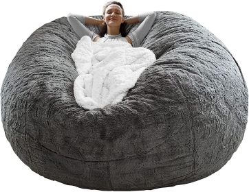 Bag Chair Cover(it was only a Cover;  not a Full Bean Bag) Chair Cushion;  Big Round Soft Fluffy PV Velvet Sofa Bed Cover;  Living Room Furniture (Color: dark grey)