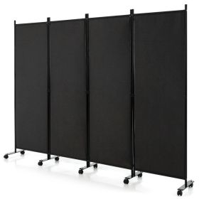 4-Panel Folding Room Divider Privacy Screen with Lockable Wheels (Color: Black)