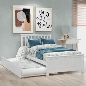 Twin size Platform Bed with Trundle (Color: White)
