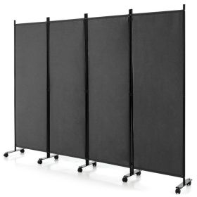 4-Panel Folding Room Divider Privacy Screen with Lockable Wheels (Color: Gray)