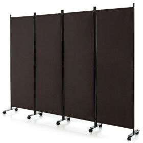 4-Panel Folding Room Divider Privacy Screen with Lockable Wheels (Color: brown)