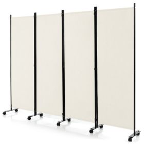 4-Panel Folding Room Divider Privacy Screen with Lockable Wheels (Color: White)