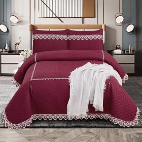 5pcs Big Lace Edge European Noble Bedding Set, Tassel Pendant ,Bamboo Fiber Bedspread Set (Color: Wine Red, size: KING)