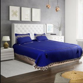 5pcs Big Lace Edge European Noble Bedding Set, Tassel Pendant ,Bamboo Fiber Bedspread Set (Color: Blue, size: CALKING)