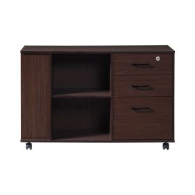 3-Drawer Black Oak Wood 39.37 in. W Lateral File Cabinet (Colour: PWS-PD2410-WNT)