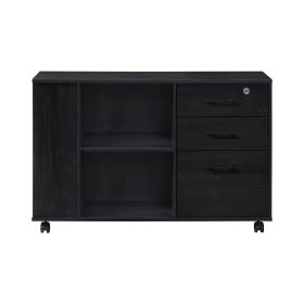 3-Drawer Black Oak Wood 39.37 in. W Lateral File Cabinet (Colour: PWS-PD2410-BO)